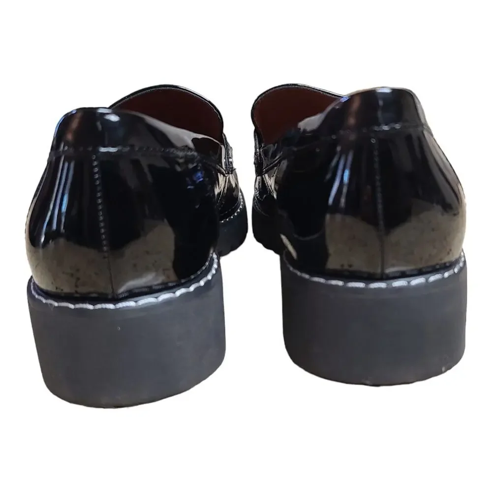 Nearly New Franco Sarto Black Patent Leather Lug Sole Loafers